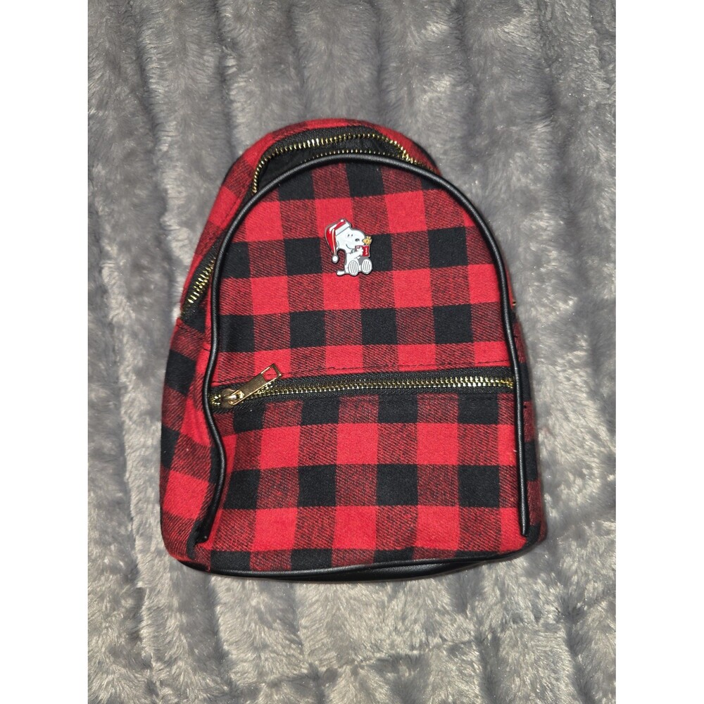 NWT peanuts brand red snoopy plaid mini backpack purse bag bookbag!